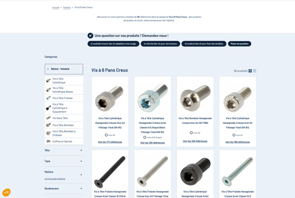 Page de liste de produits du site Bricovis après la refonte